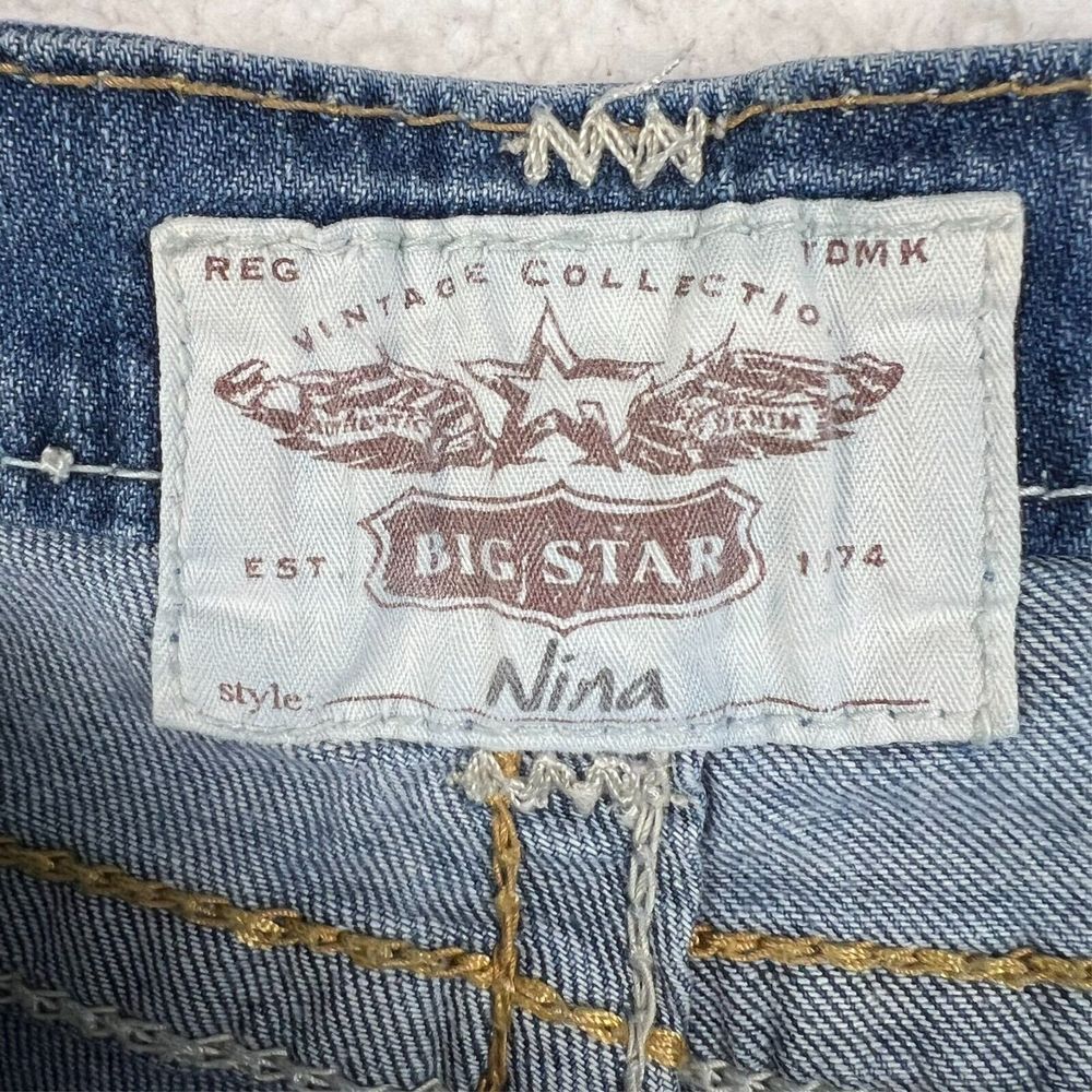 Big Star Women's Jeans 32R Bootcut Rhinestone Pocket Distressed Denim Nina - Picture 5 of 16